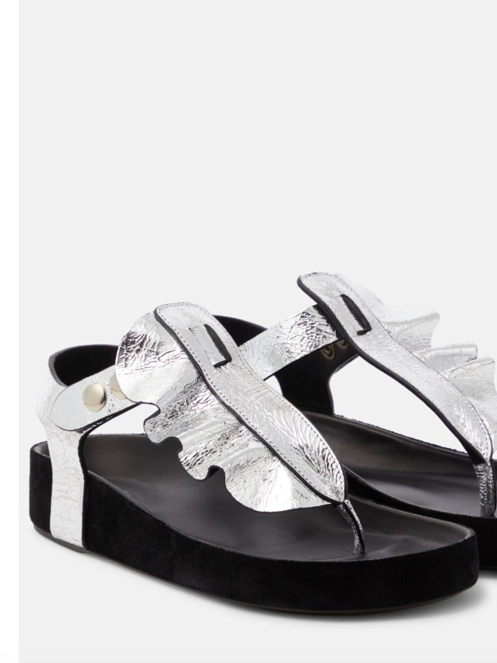 Isabel Marant Isela Metallic Silver Crinkle Leather Sandals Size 8